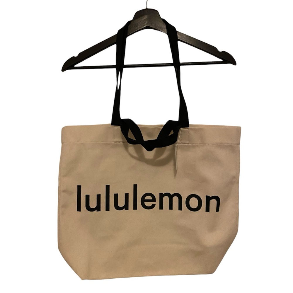 lululemon athletica Beige Canvas Tote with Black Logo and Straps